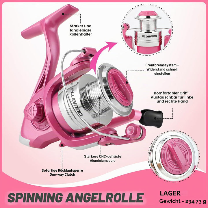 PLUSINNO Teleskop-Angelrute und -rolle für Damen, rosafarbene Angelrute Rosa 2.1M 6.86Ft fishing ful