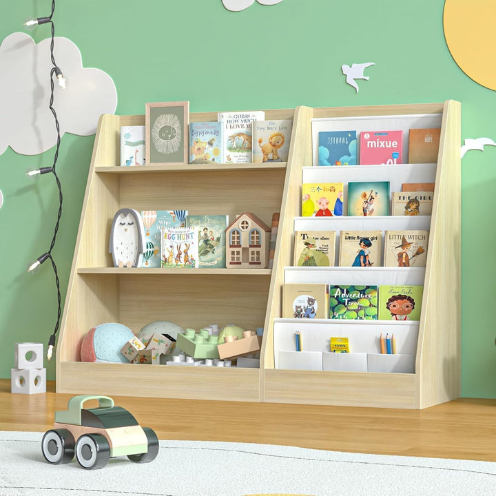 Garden 4 you Kinderregal,Bücherregal Kinder,Kinderregal mit 4 Ablage und 3 offenen Fächern,Bücherreg