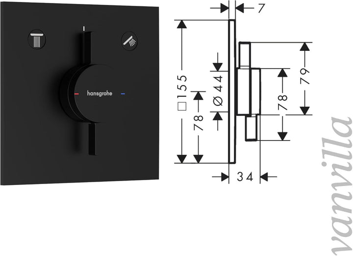 vanvilla Duschsystem mit Unterputz Duscharmatur von Hansgrohe Duo Turn E und vanvilla Regendusche mi