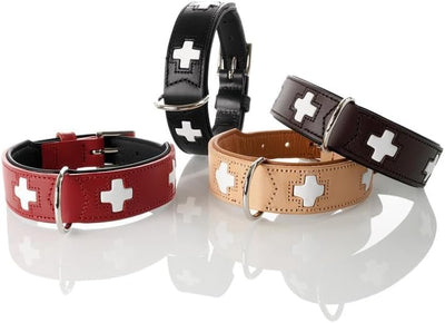 HUNTER SWISS Hundehalsband, Leder, hochwertig, schweizer Kreuz, 50 (S-M), schwarz schwarz 50 (S-M) C