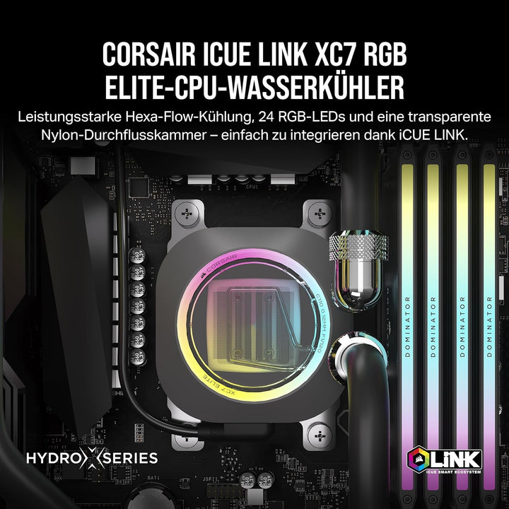 CORSAIR iCUE LINK XC7 RGB Elite CPU-Wasserkühler - Transparente Durchflusskammer - 24 RGB-LEDs - Kom