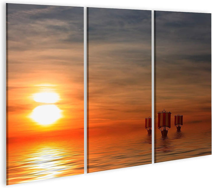 islandburner Bild auf Leinwand Wikingerschiffe 20A Bilder Wandbilder Poster Leinwand 130x80cm - 3 Te