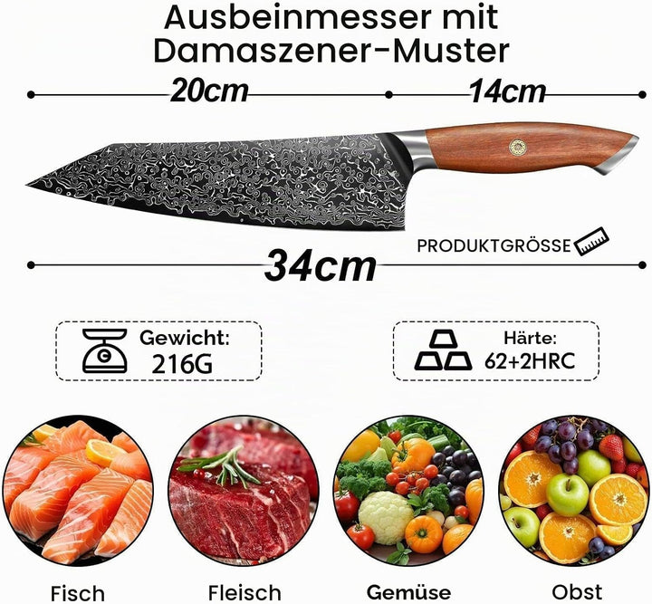 Freelander Kiritsuke Messer VG10 Küchenmesser, Scharfes Japanisches Profi Kochmesser mit Ergonomisch