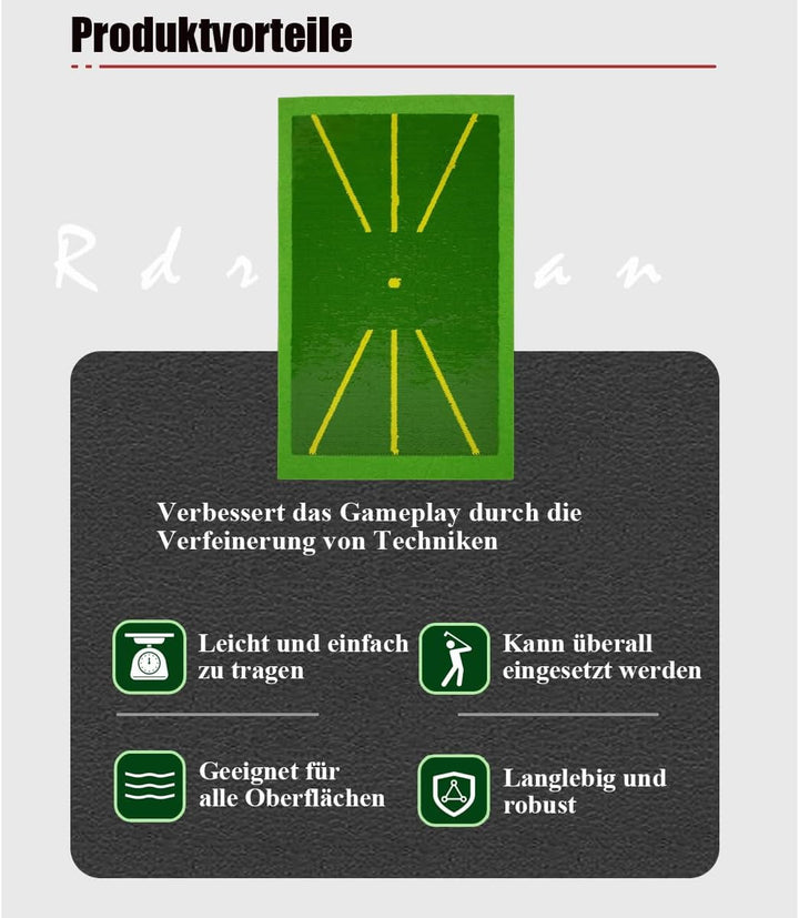 Premium-Golf-Übungsschwungmatte – Path Feedback Golf-Trainingsmatte – Schlagmatte für drinnen und dr