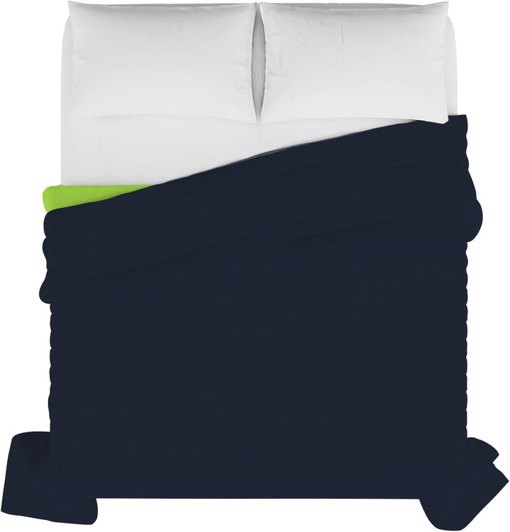 Italian Bed Linen Elegant Steppdecke für Doppelbett 260 x 270 cm Blu Scuro/Verde Mela, Blu Scuro/Ver