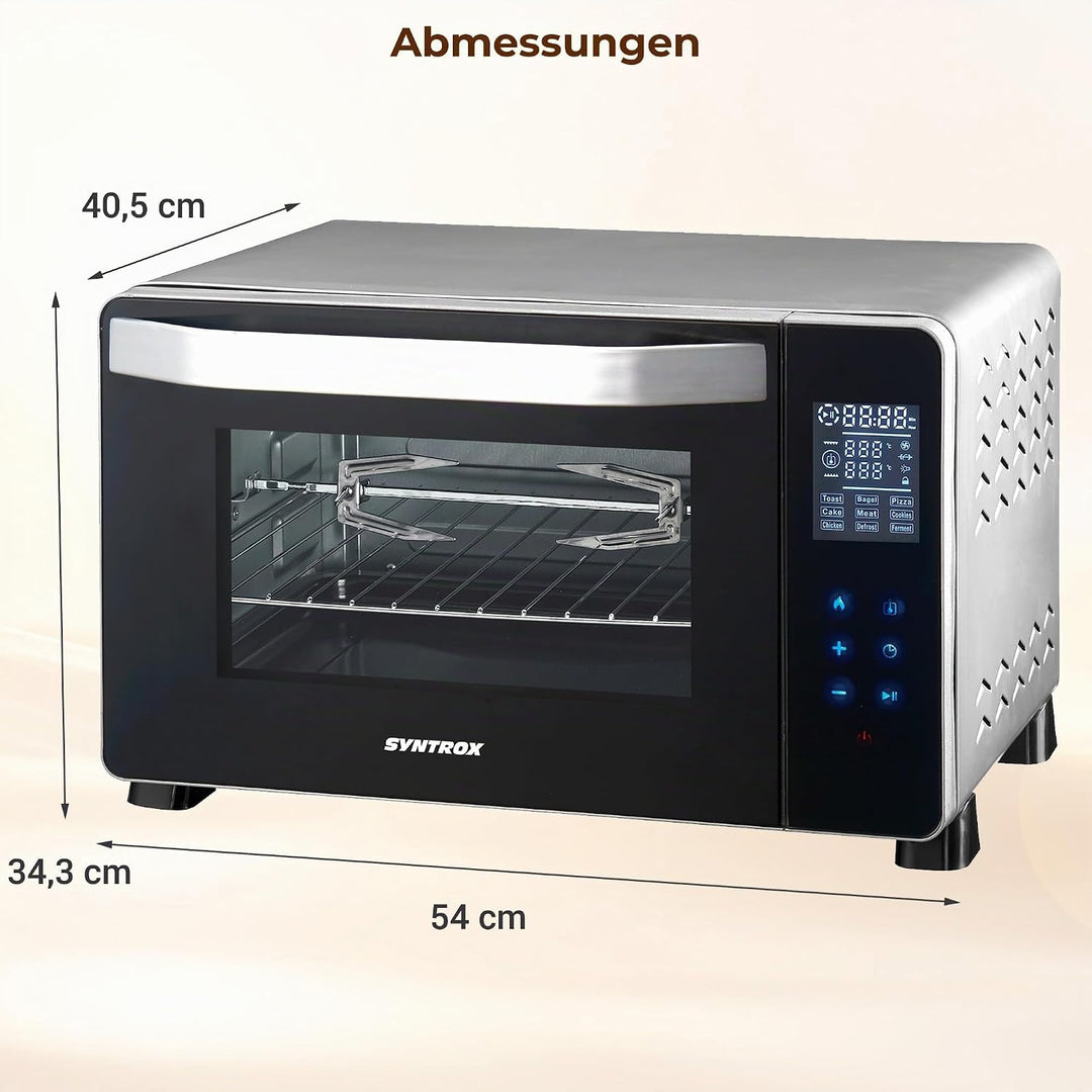 Syntrox Germany 45 Liter Digitaler Edelstahl Mini Stand Backofen mit Umluft und Drehspiess Miniofen