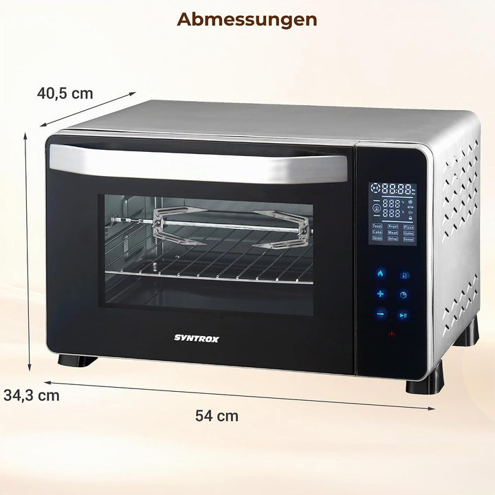 Syntrox Germany 45 Liter Digitaler Edelstahl Mini Stand Backofen mit Umluft und Drehspiess Miniofen