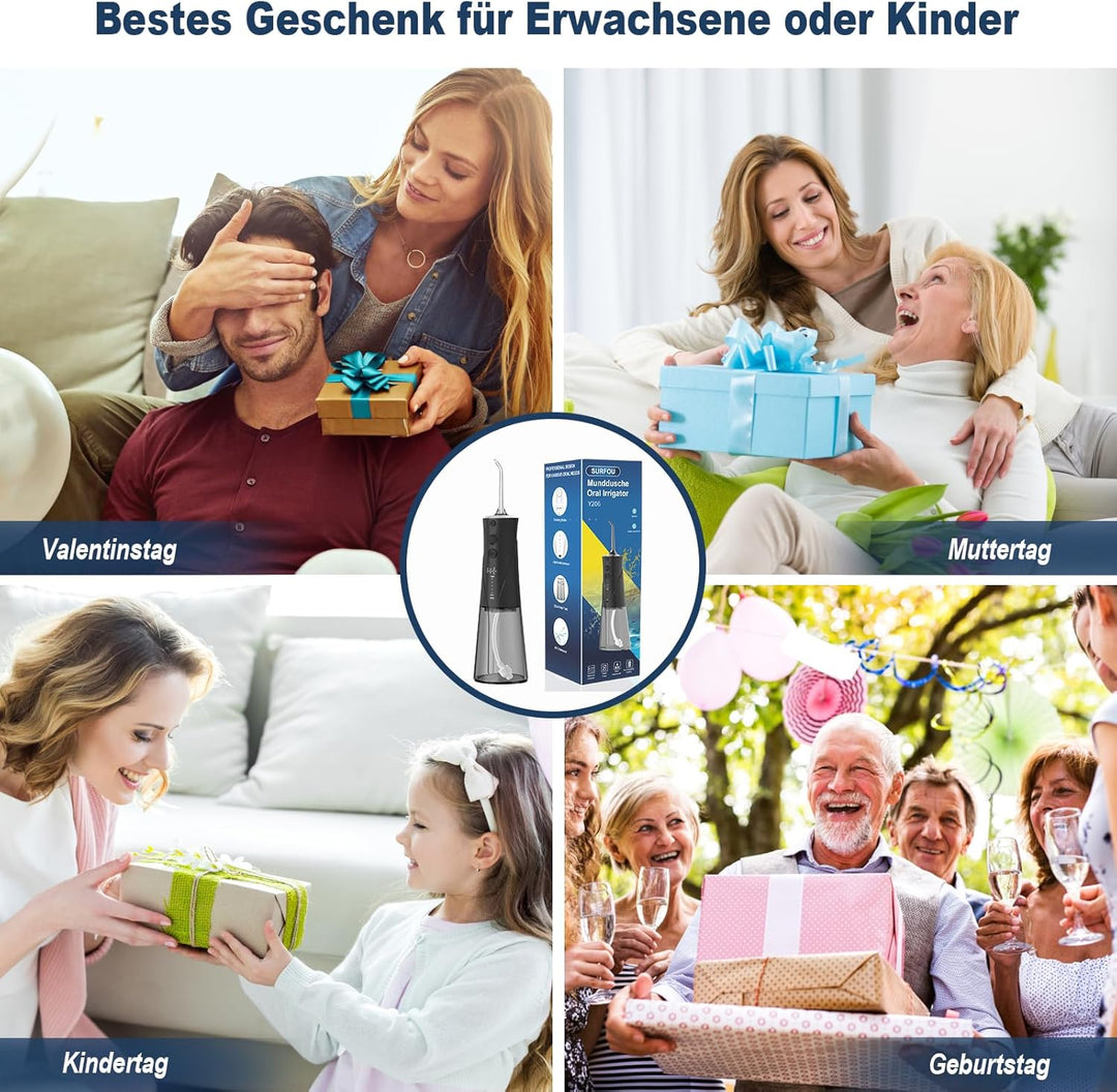 SURFOU Munddusche Kabellos, Elektrische Zahnseide Oral Irrigator Zahndusche Wasser Zahnreiniger, Zah
