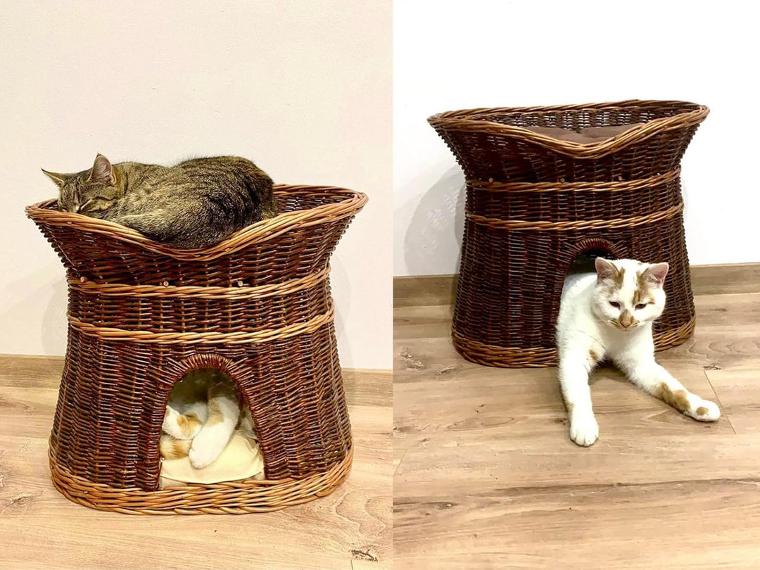 Katzenkorb zum Schlafen – Katzenhütte Indoor – Grösse XL: 70 cm oval – Katzenhöhle aus Weide – Zweis