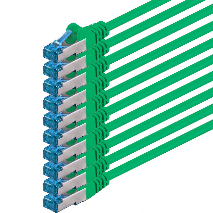 3m - CAT6a - Netzwerkkabel grün - 10 Stück CAT 6 A Patchkabel 10000 Mbit s SFTP PIMF 500 MHz kompati