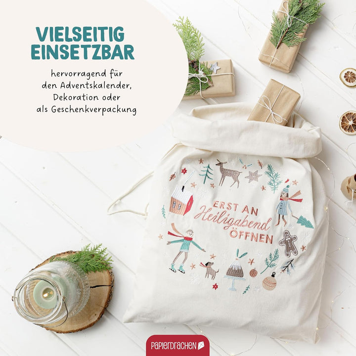 Papierdrachen Geschenksack gross Weihnachten 2025 - edel bestickt - ideal zum Verpacken von Geschenk