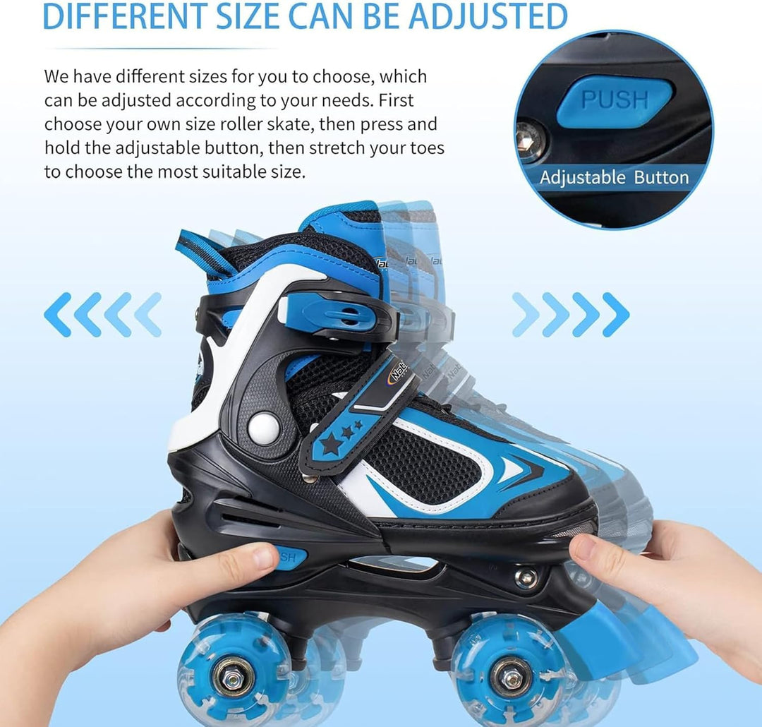 Nattork Kinder Rollschuhe für Jungen Mädchen, 4 Grössen Verstellbare Quad Skates, Roller Skates mit