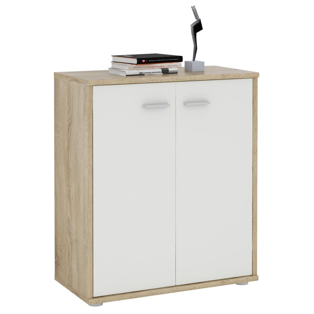 CARO-Möbel Kommode Sideboard Schrank Tommy Sonoma Eiche/weiss, Anrichte mit 2 Türen inklusive Einleg