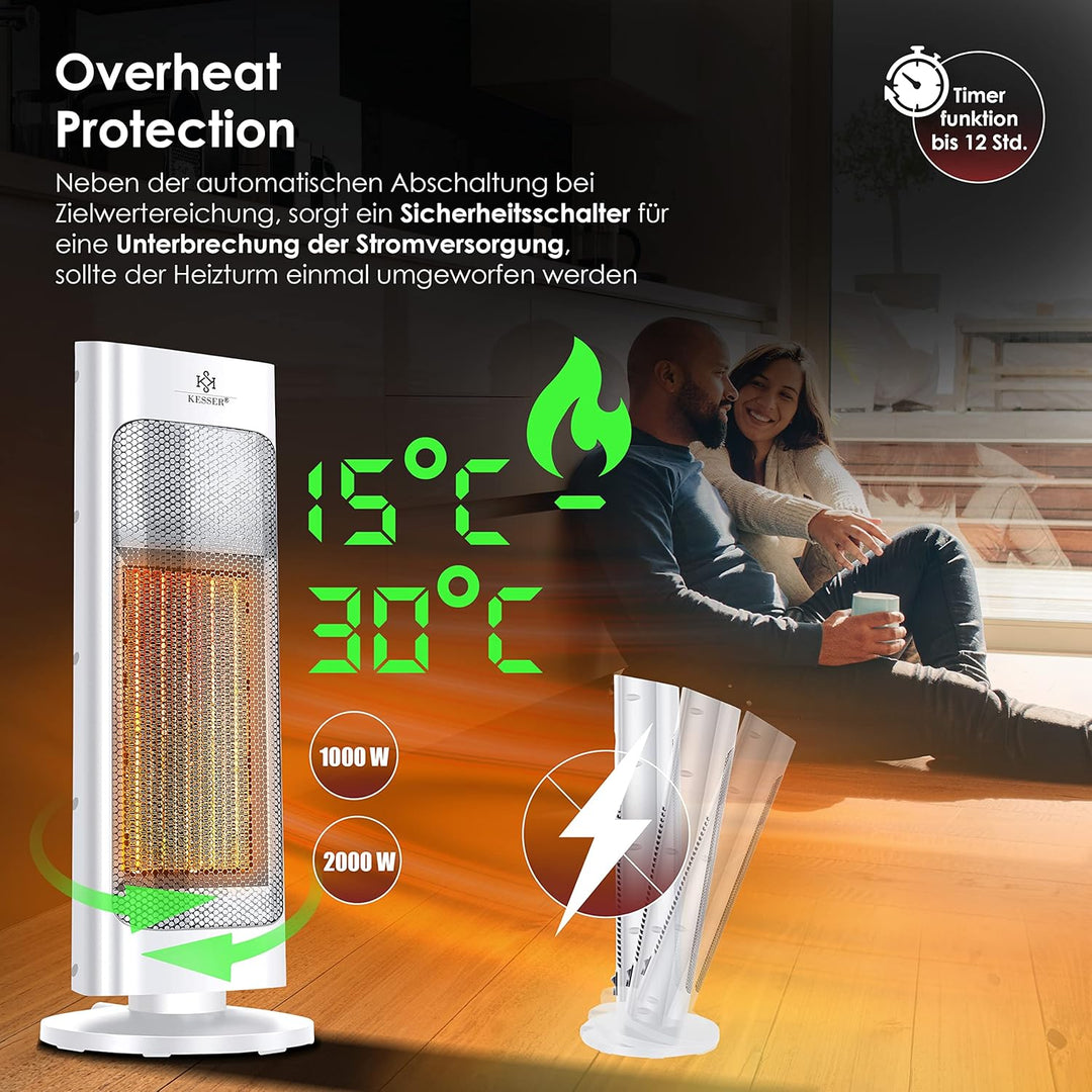 KESSER® Heizlüfter mit Fernbedienung energiesparend leise 2000W Keramik Heizstrahler Standheizstrahl