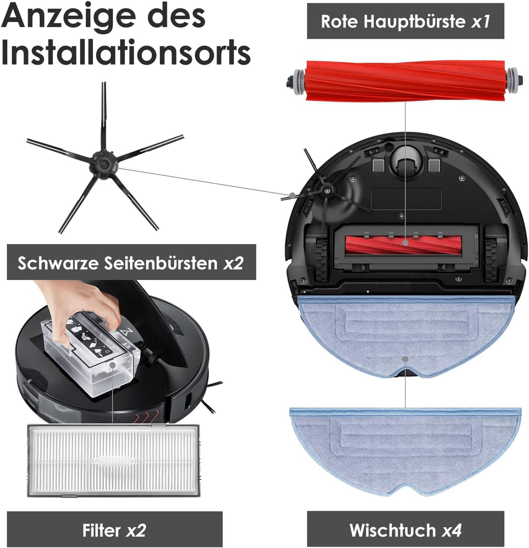 Zubehörset für Roborock S7 MaxV Ultra/ S7 Pro Ultra, 6*Staubbeutel 1*Main Rollbürste 2*Seitenbürsten