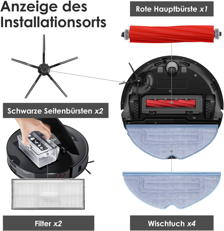Zubehörset für Roborock S7 MaxV Ultra/ S7 Pro Ultra, 6*Staubbeutel 1*Main Rollbürste 2*Seitenbürsten
