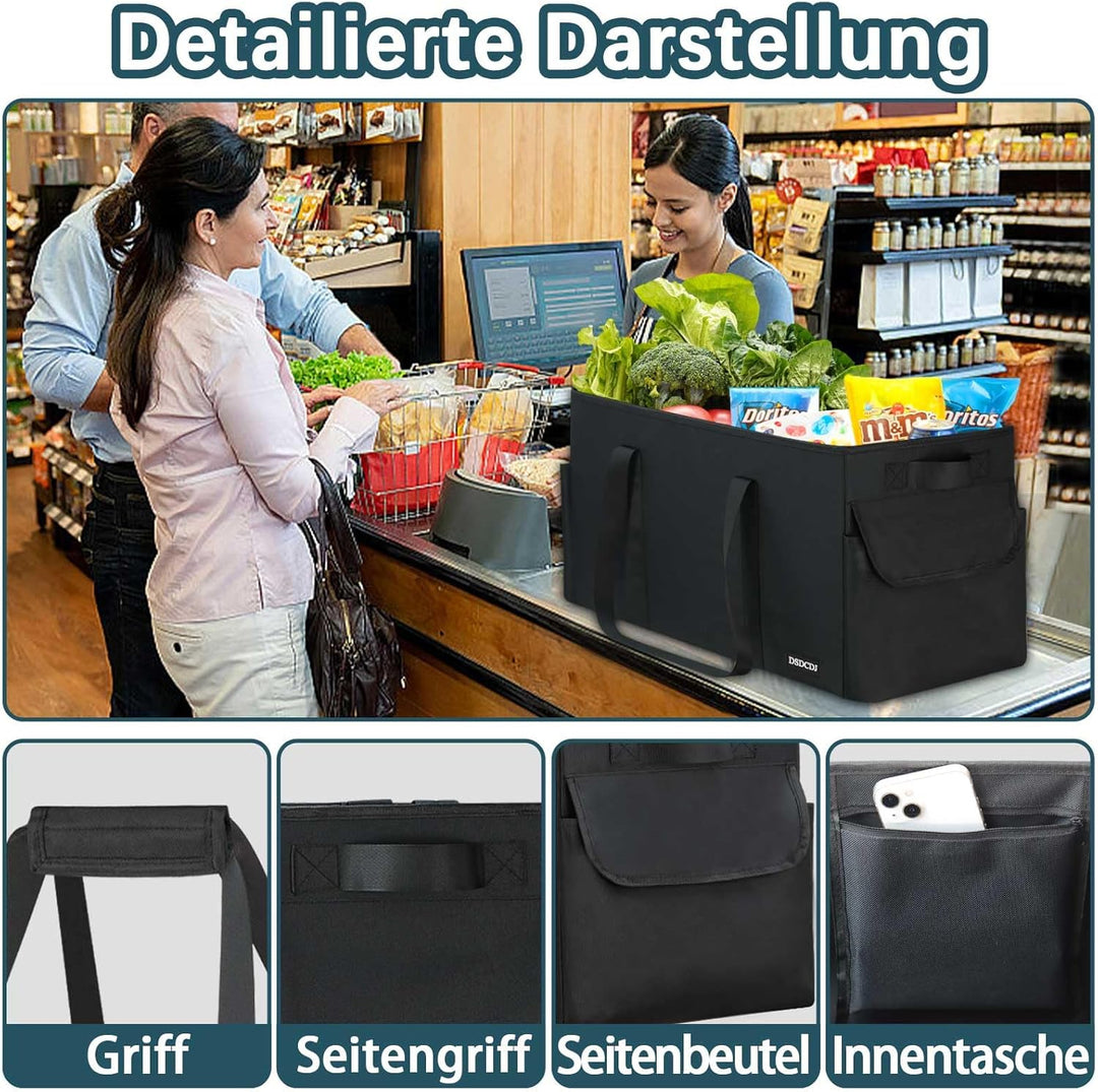 48L Einkaufskorb Faltbar – Stabiler Korb Einkaufen mit Verstärktem Boden – Einkaufstasche Gross Pick