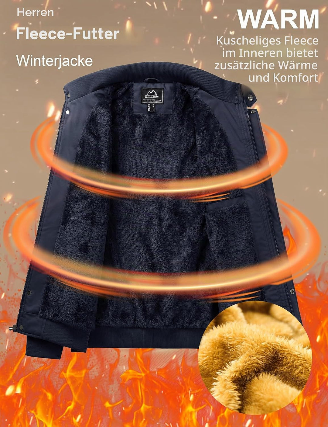 MAGCOMSEN Winterjacke Herren Warm Gefüttert Fleecejacke Cargo Casual Übergangsjacke Baumwolle Army J