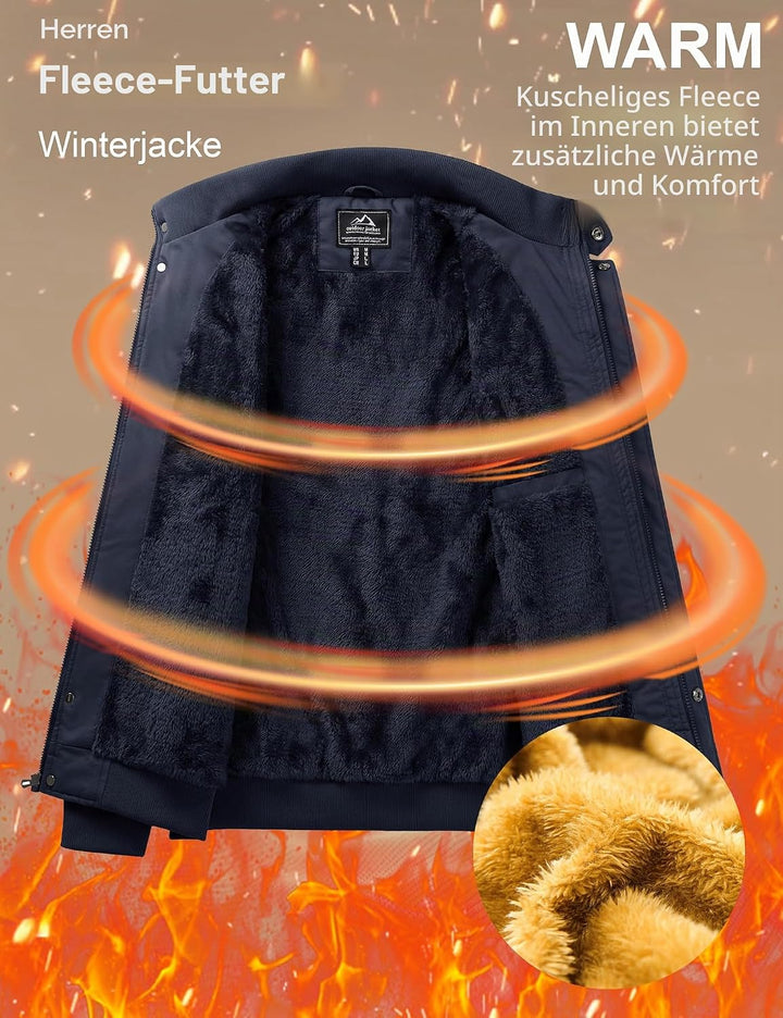 MAGCOMSEN Winterjacke Herren Warm Gefüttert Fleecejacke Cargo Casual Übergangsjacke Baumwolle Army J