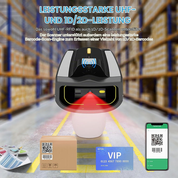 NETUM Wireless Hybrid RFID 2D-Barcode-Scanner, UHF-RFID-Tags-Leser und 1D/2D-QR-Barcode-Scan, Verbin