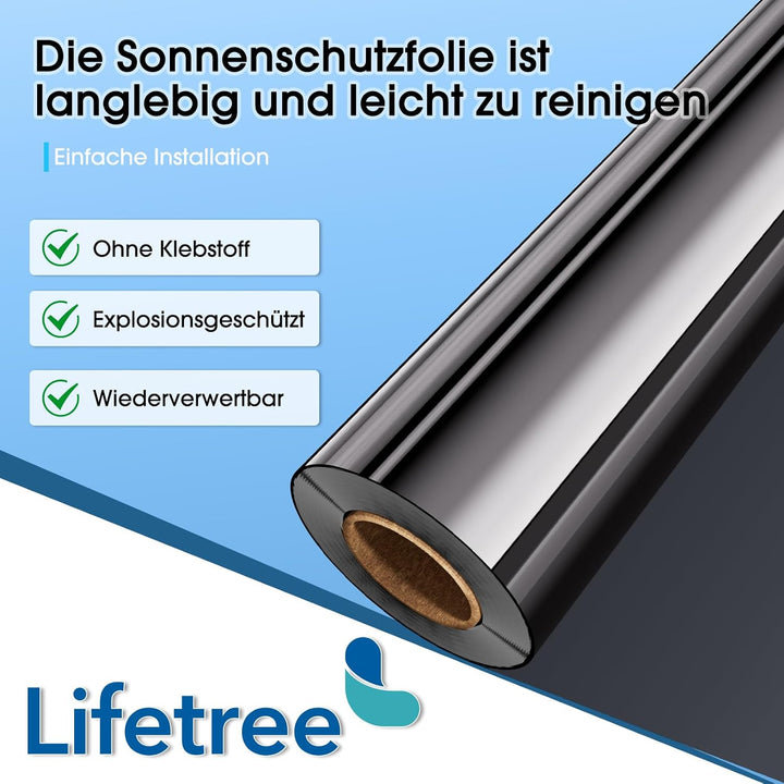 Lifetree Fensterfolie Spiegelfolie Wärmereflektion Selbstklebend Sonnenschutzfolie Wärmegrad Kontrol