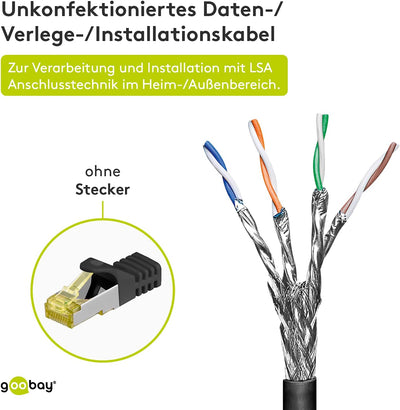 goobay 52768 Cat 7 Outdoor Netzwerkkabel, Verlegekabel, S/FTP (PiMF), OFC, 600 MHz, 2-fach geschirmt