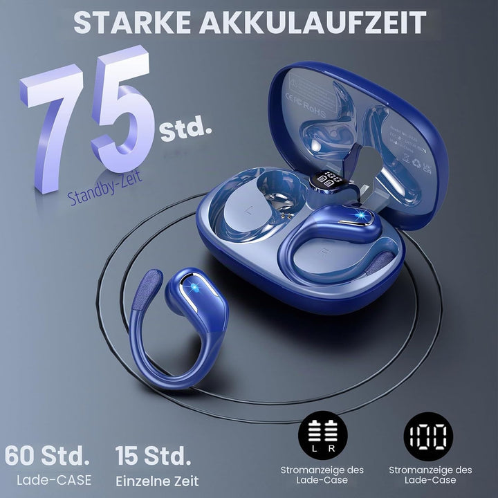 Bluetooth Kopfhörer Sport, In Ear Kopfhörer Bluetooth 5.4 mit 3D Bass HiFi-Stereo, 75Std 4 ENC Noise