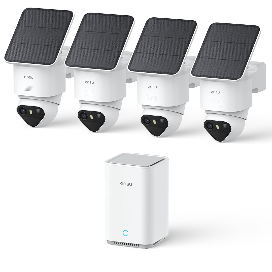 aosu T2 Ultra 4K UHD Überwachungskamera Aussen Solar Akku für Neue aosuBase, 4 Cam-Kit, TrueColor Na