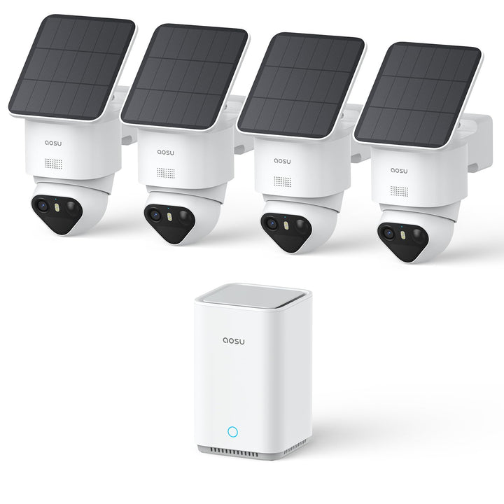 aosu T2 Ultra 4K UHD Überwachungskamera Aussen Solar Akku für Neue aosuBase, 4 Cam-Kit, TrueColor Na