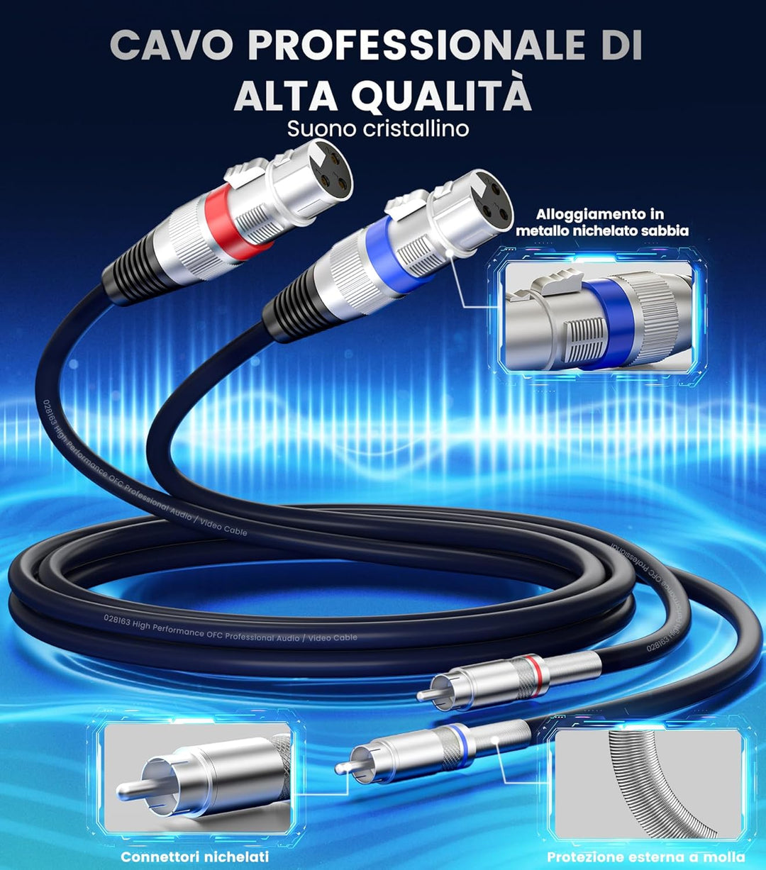 Tisino Doppelte XLR-Buchse auf Cinch-Kabel, Hochleistungskabel, 2 XLR-Buchsen auf 2 Cinch-Stecker, H