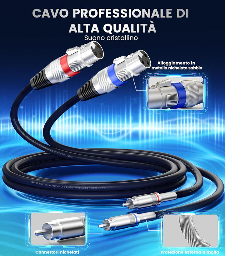 Tisino Doppelte XLR-Buchse auf Cinch-Kabel, Hochleistungskabel, 2 XLR-Buchsen auf 2 Cinch-Stecker, H