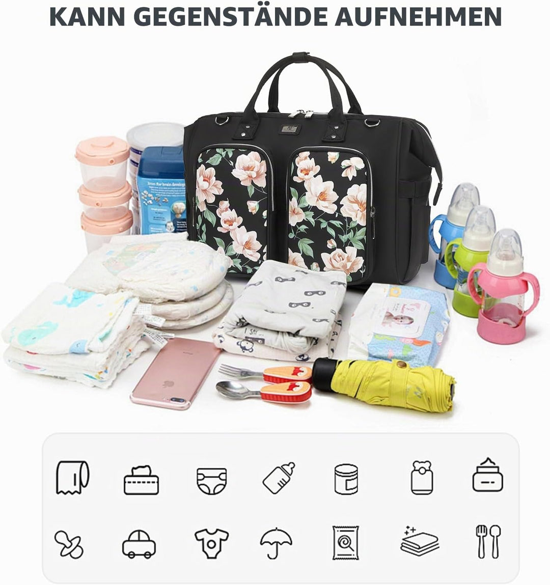 Pomelo Best Wickeltasche mit wasserdicher Wickelunterlage und 2 Kinderwagen Haken verstellbare Schul