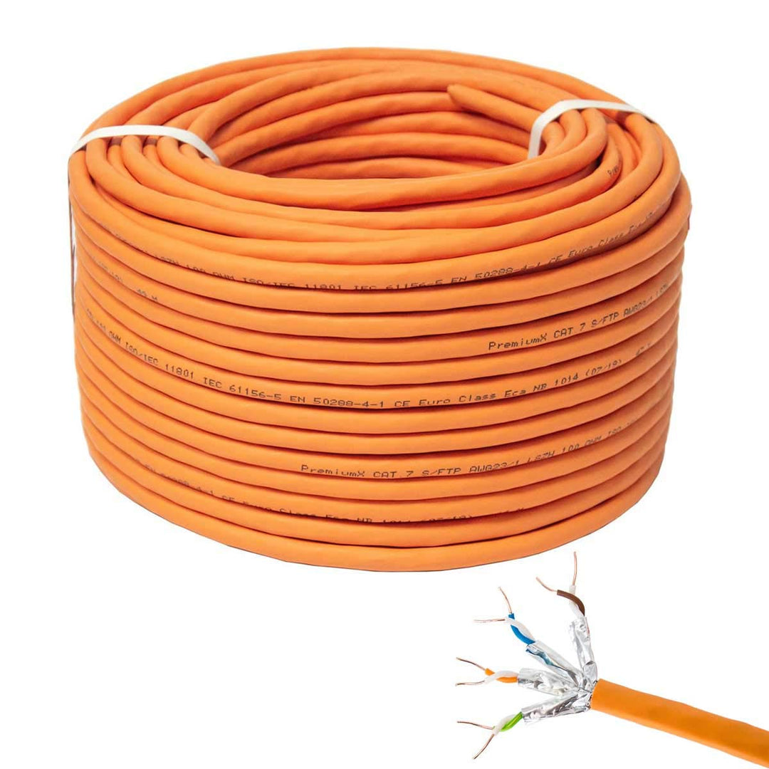 PremiumX 100m CAT 7 Netzwerkkabel Simplex LAN-Kabel Ethernet Datenkabel S/FTP PiMF PoE Eca Cat7 Verl