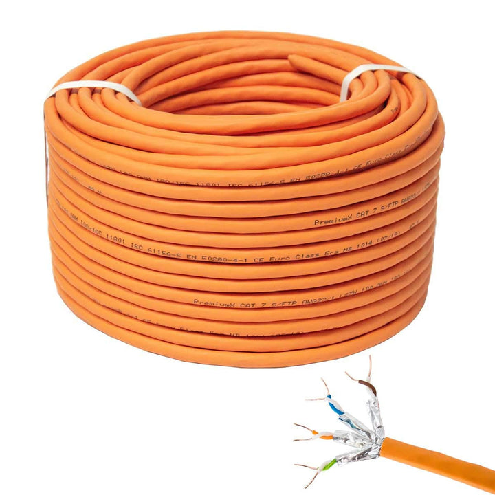 PremiumX 100m CAT 7 Netzwerkkabel Simplex LAN-Kabel Ethernet Datenkabel S/FTP PiMF PoE Eca Cat7 Verl