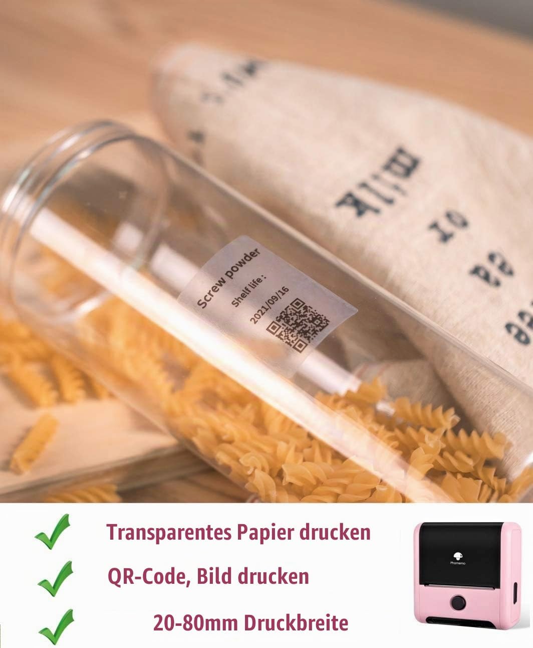 Phomemo 3 Rollen Transparentes etikett,Multifunktionales selbstklebendes transparentes Etikett, 40 m