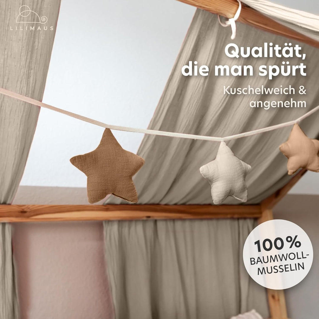 LILIMAUS Sternen Wimpelkette Stoff - 12 Farben - Kinderzimmer Deko - 100% Baumwolle Handmade - Musse
