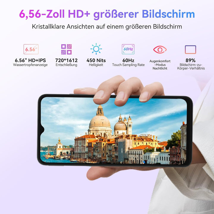 Blackview Handy Ohne Vertrag Günstig Android 14, 6GB+64GB/2TB SD, Octa Core 6,56" HD+, Akku 4700mAh,