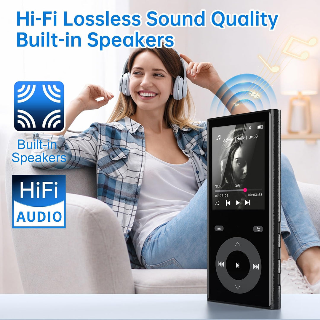 90GB MP3 Player Bluetooth 5.3, Musik Player 2 TF-Kartensteckplätzen, 2,4" Farbbildschirm, Touch-Tast