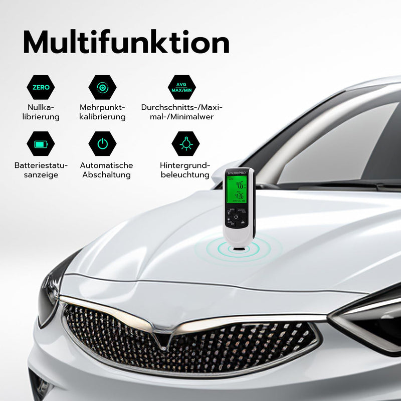 Tolesum Digitales Schichtdickenmessgerät, Lackmessgerät Auto mit Tragbarem Seil,0-2000 um Lackdicken