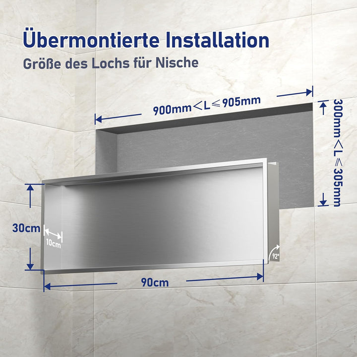 Wandnische Dusche Edelstahl mit LED,Duschnische mit Beleuchtung für Badezimmer Aufbewahrung,Einbau-N