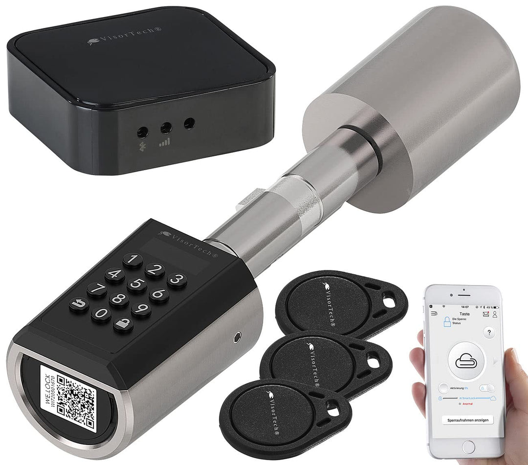 VisorTech Türzylinder: Elektronischer Tür-Schliesszylinder, Transponder, App, IP65, m Gateway (Elekt