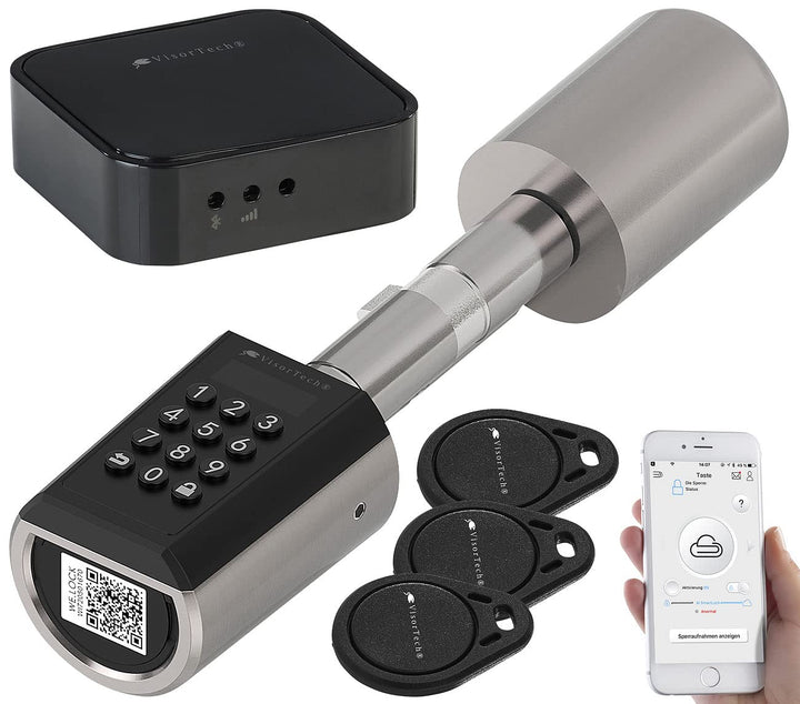 VisorTech Türzylinder: Elektronischer Tür-Schliesszylinder, Transponder, App, IP65, m Gateway (Elekt