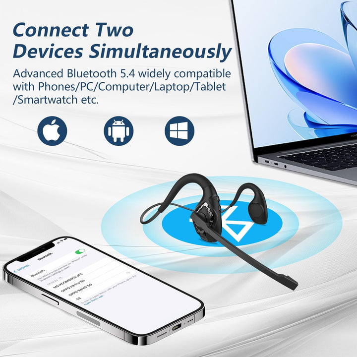 BANIGIPA Bluetooth-Headset mit Boom-Mikrofon, Kopfhörer mit offenem Ohr und Mikrofon mit Geräuschunt
