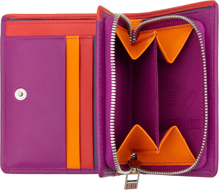 DUDU Kleine Damen-Brieftasche aus farbigem Leder mit Kartenfächern und Münzfach mit Reissverschluss