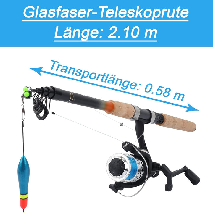 Angelset Forelle/Barsch mit Kescher [Angelfertig montiert & Angelrolle bespult] Angelset komplett fü