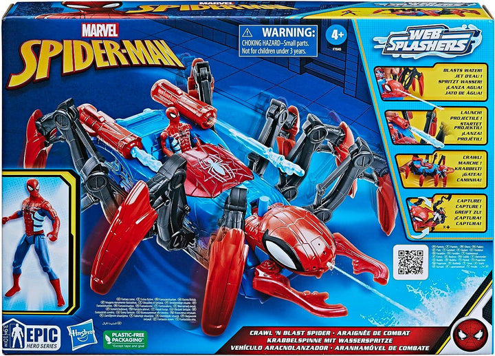 Marvel Spider-Man Krabbelspinne mit Wasserspritze, Superhelden-Spielzeug ab 4 Jahren, feuert Projekt