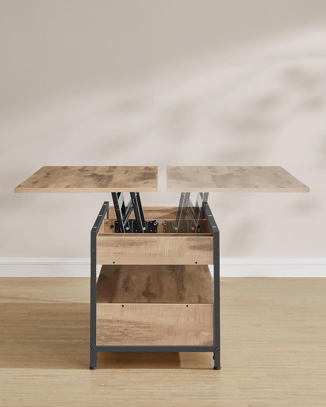 VASAGLE Couchtisch, höhenverstellbarer Wohnzimmertisch, Kaffeetisch, mit Schubladen, offenes Fach, 5