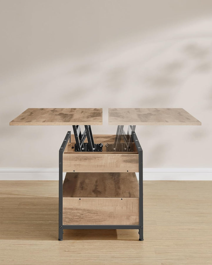 VASAGLE Couchtisch, höhenverstellbarer Wohnzimmertisch, Kaffeetisch, mit Schubladen, offenes Fach, 5