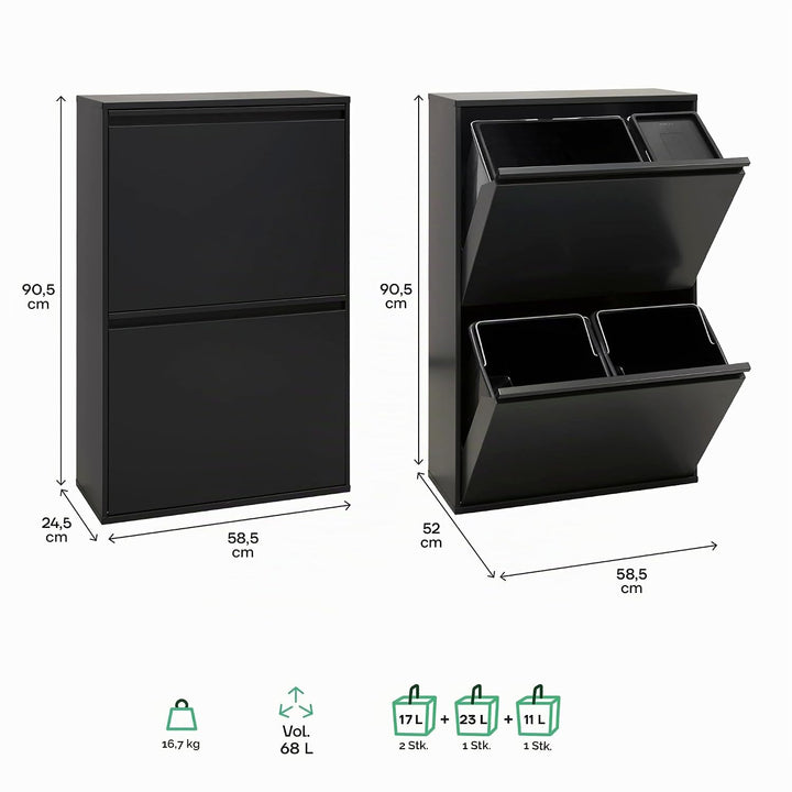 ARREGUI Basic CR606-B2 Mülltrennsystem aus Stahl | 4 Fächer Mülleimer für die Küche | 1 Extra Grosse