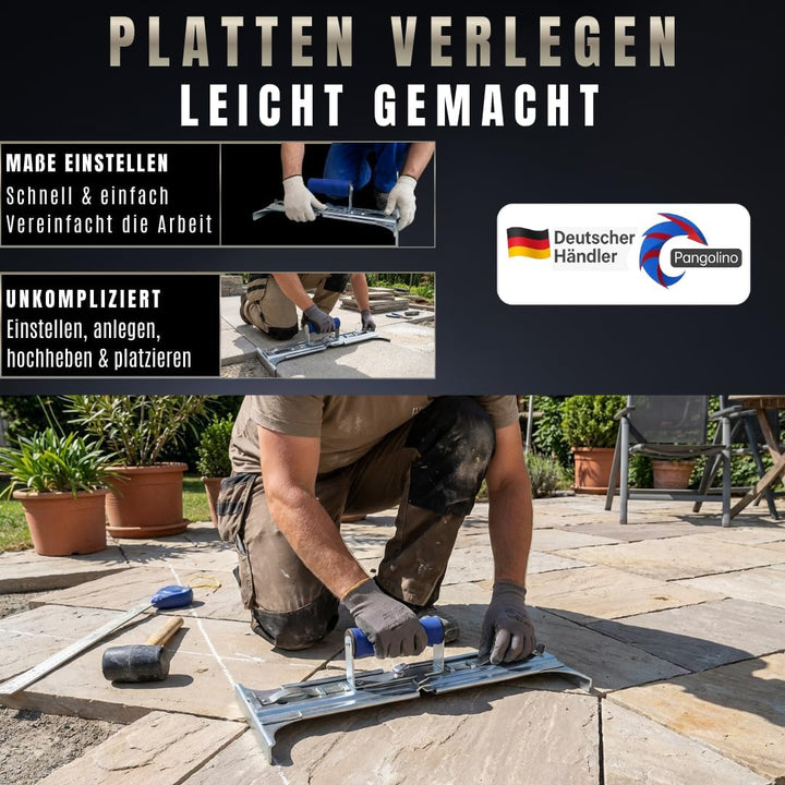 Pangolino Plattenheber - Verstellbarer Terrassenplatten-Träger mit ergonomischem Handgriff - Maximal